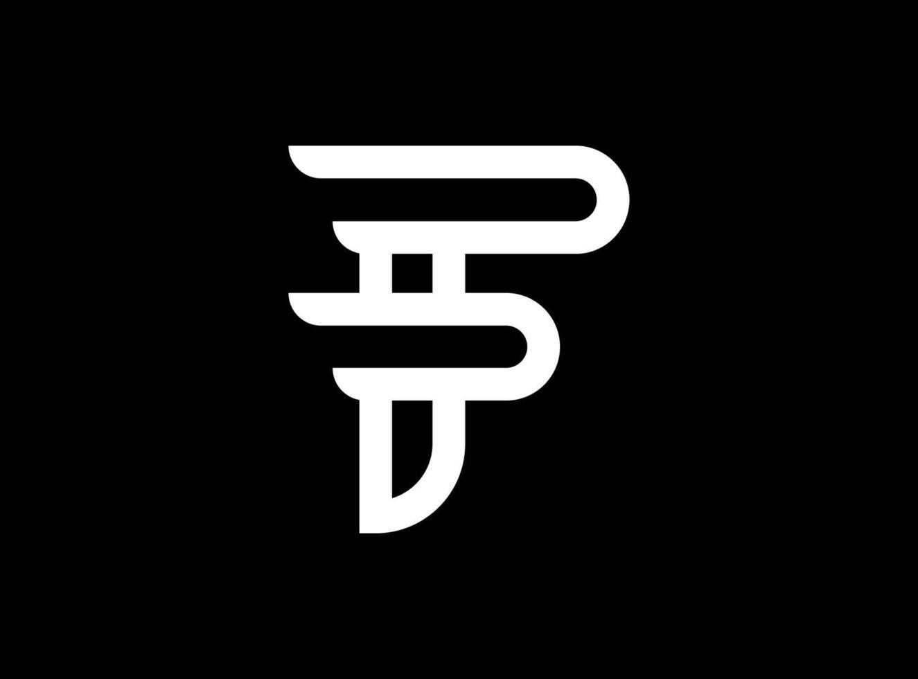 A bold white abstract logo forming stylized, interconnected letter F on a black background, suggesting modern flow or payment. vector