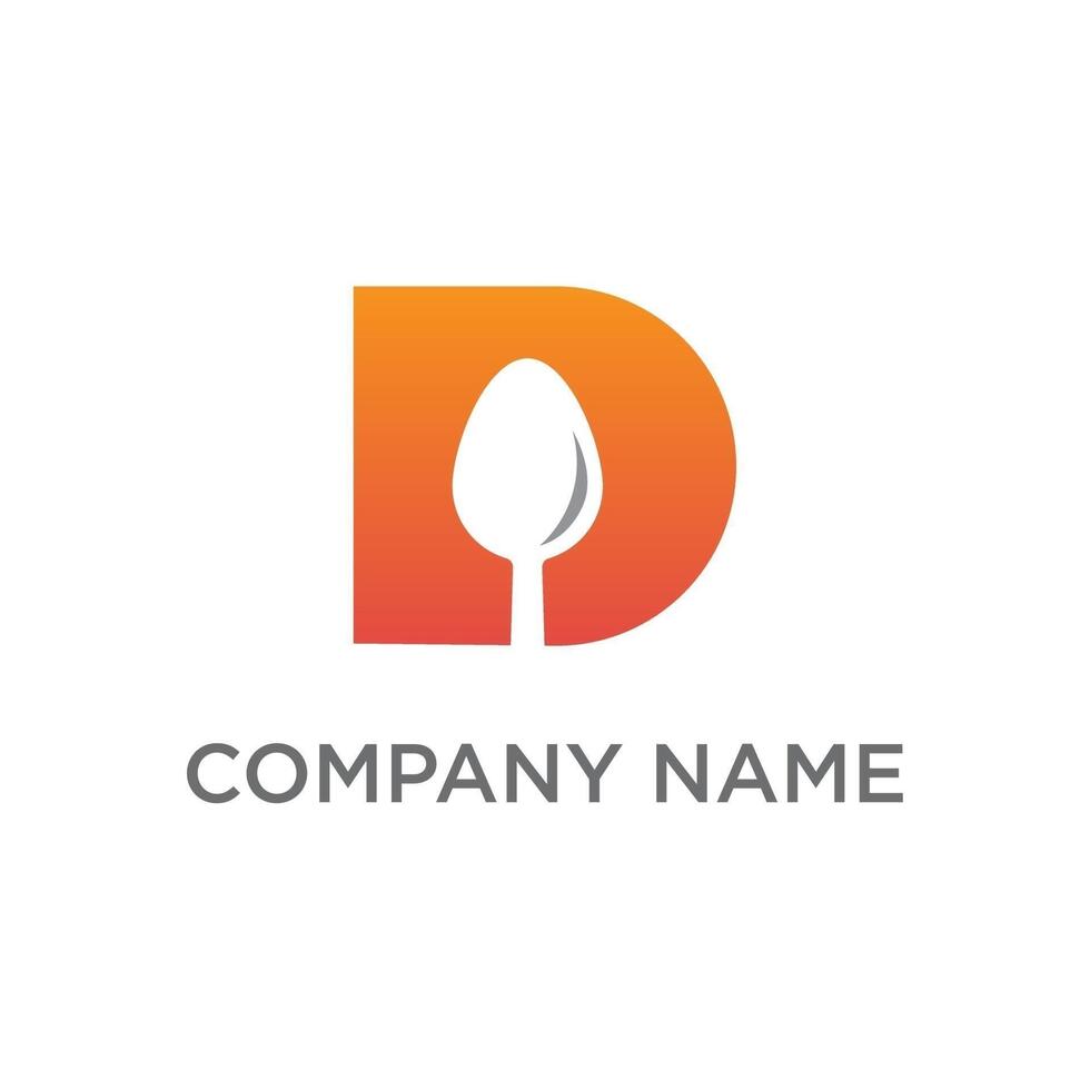 A modern logo featuring a bold orange letter D with a white spoon shape in its negative space, suggesting dining, delivery, or culinary services. vector