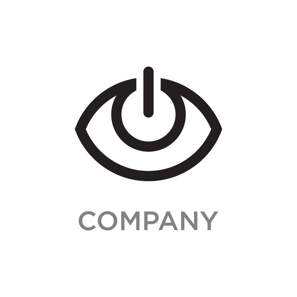 A clean black outline icon combining the shape of an eye with a power symbol, suggesting concepts of visibility, control, or monitoring. vector