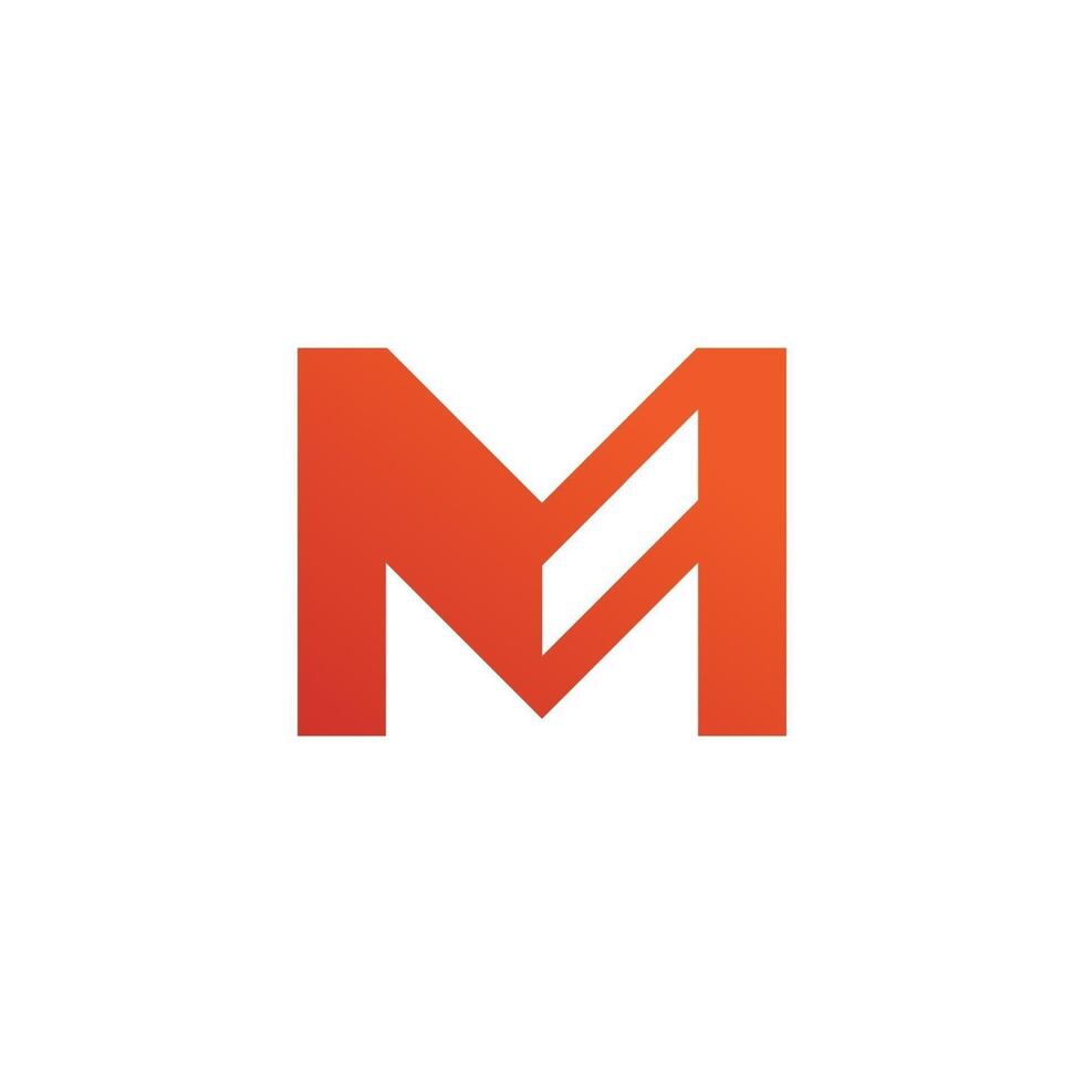 A bold orange letter M logo with a distinctive diagonal cut in its center, creating a modern and architectural appearance. vector