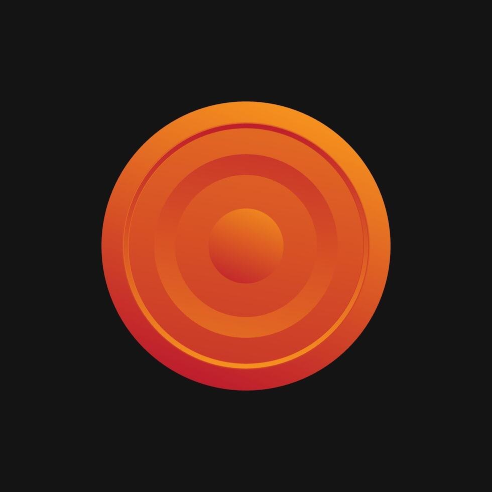 A vibrant orange coin featuring multiple concentric ridges and a subtle gradient, creating a sense of depth and a metallic appearance. vector