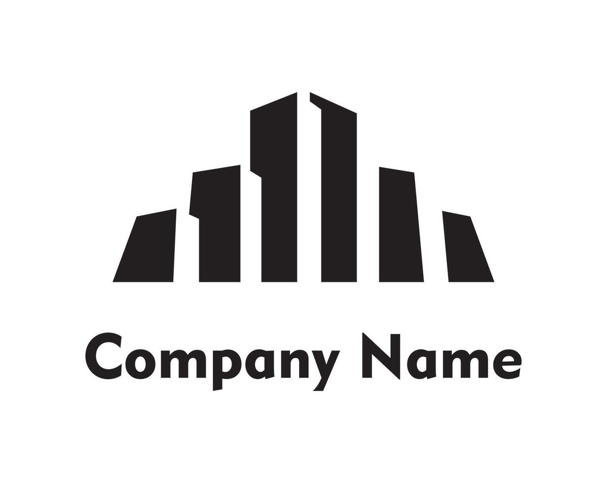A bold black abstract logo depicting a stylized cityscape or upward-trending bar graph, conveying growth, urban development, or data visualization. vector