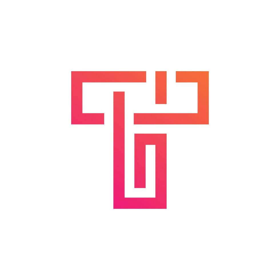A modern, abstract logo featuring a stylized letter T formed by interconnected lines with a vibrant pink to orange gradient, conveying complexity and technology. vector