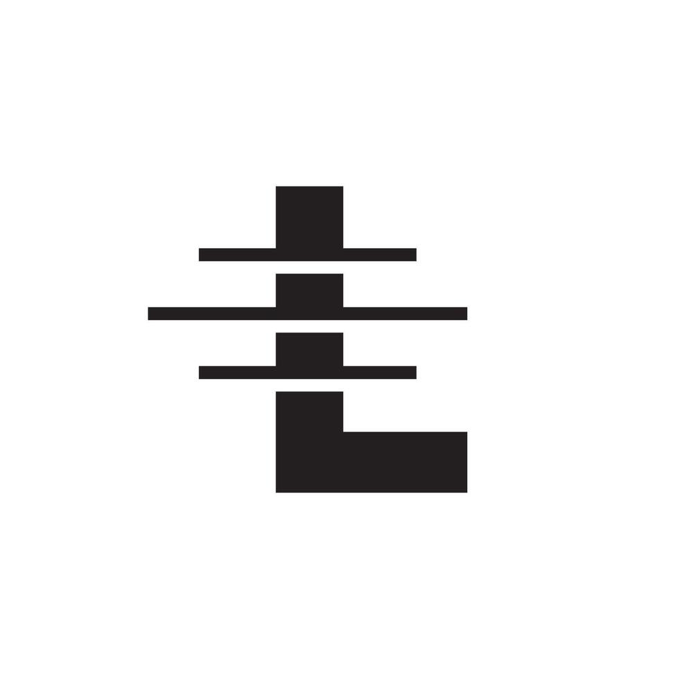 A bold, abstract black logo forming a stylized letter L with stacked horizontal elements, creating a modern and architectural appearance. vector