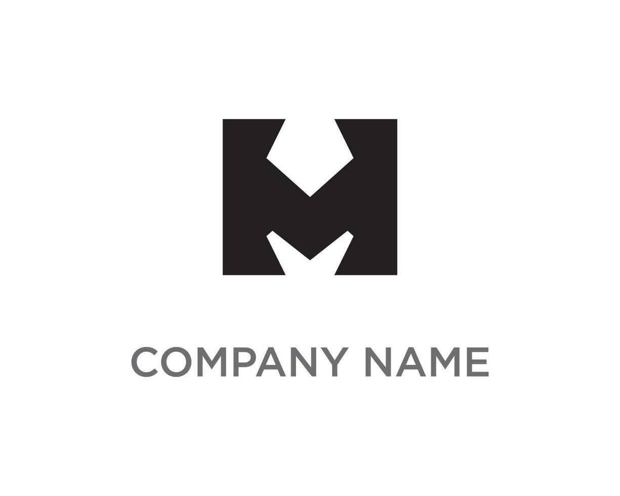 A bold black abstract logo featuring a stylized letter M with a downward pointing arrow or chevron shape in its center, suggesting impact or progress vector