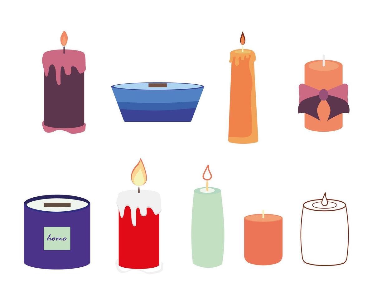 Set of candles isolated. Various and collection sets of scented candles vector
