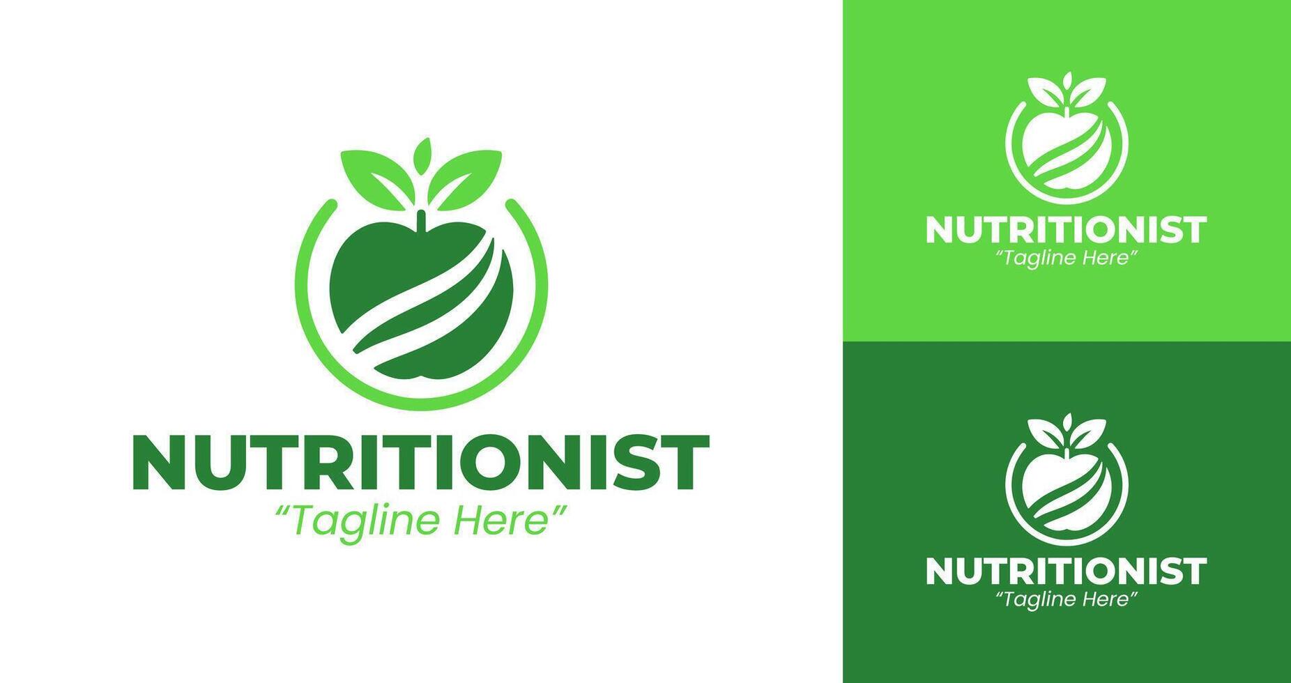 Creative and Modern Nutritionist Logo with Green Apple and Leaves Symbol vector