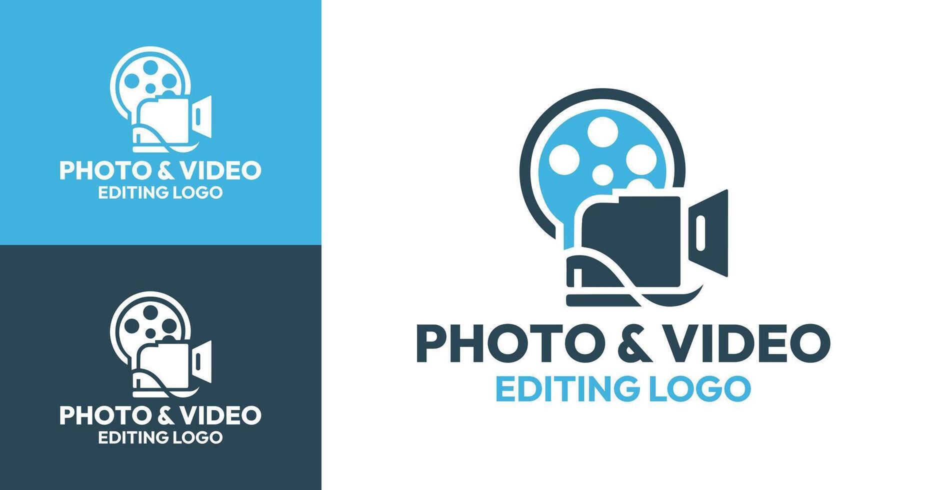 Elegant and Dynamic PhotoandVideo Editing Logo with Film Roll and Camera vector
