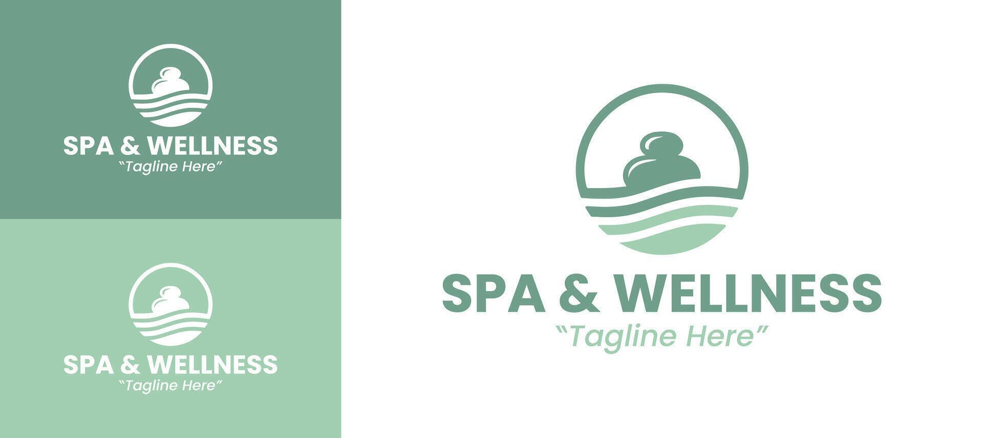 Contemporary Spa Logo with Stones and Water Waves in Calm Green vector