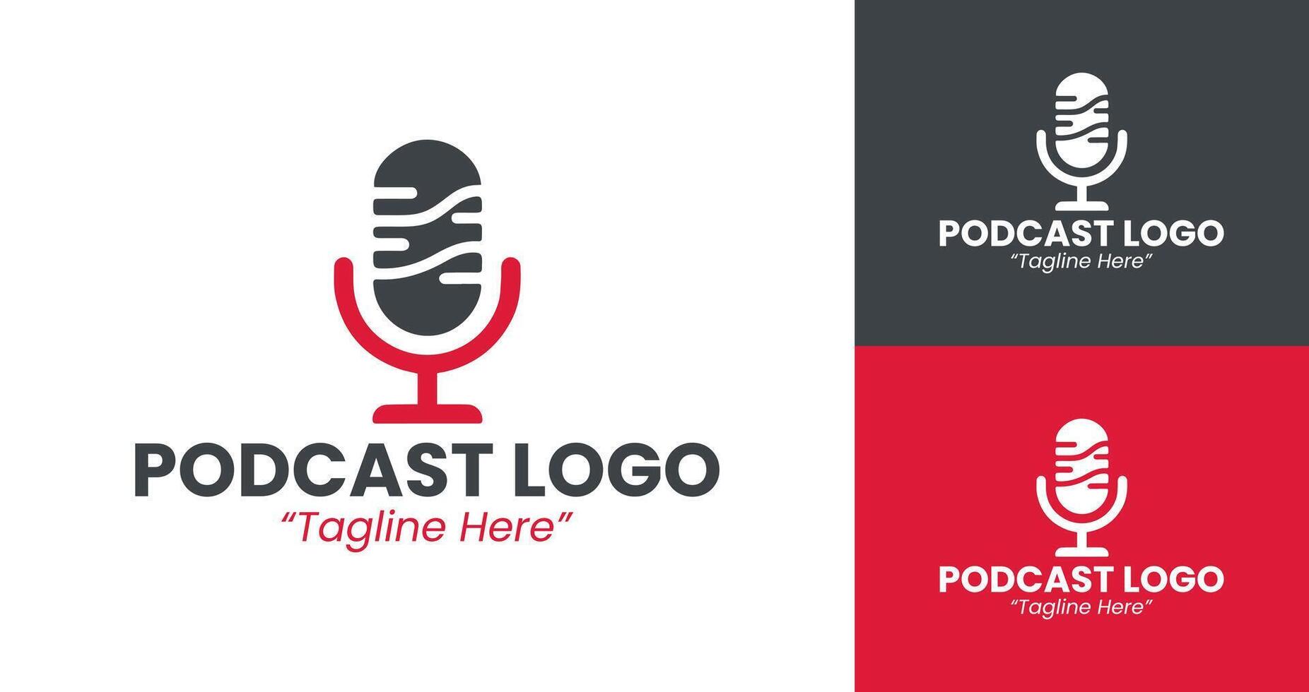 Modern Podcast Logo Design with Red and Gray Microphone Icon for Branding vector