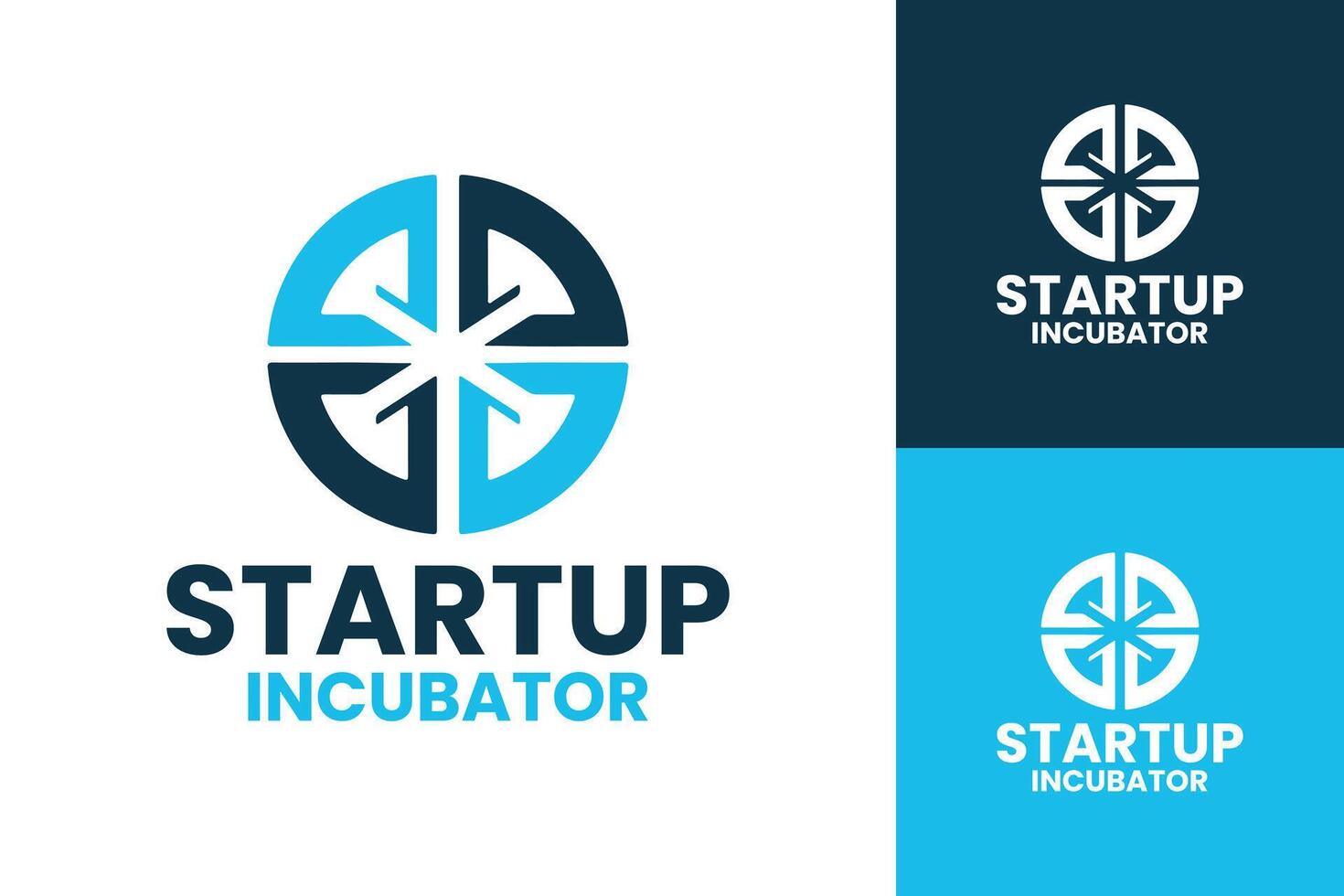 Clean and Modern Startup Incubator Logos in Blue and Black with Dynamic Branding vector