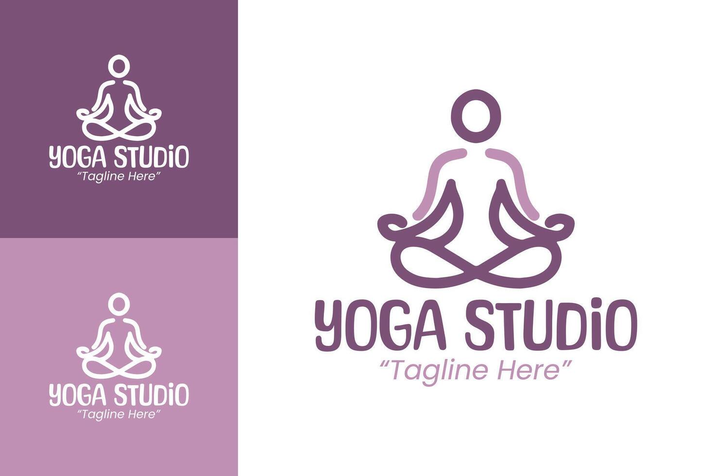 Elegant Purple Yoga Studio Logo with Lotus and Meditative Silhouette vector