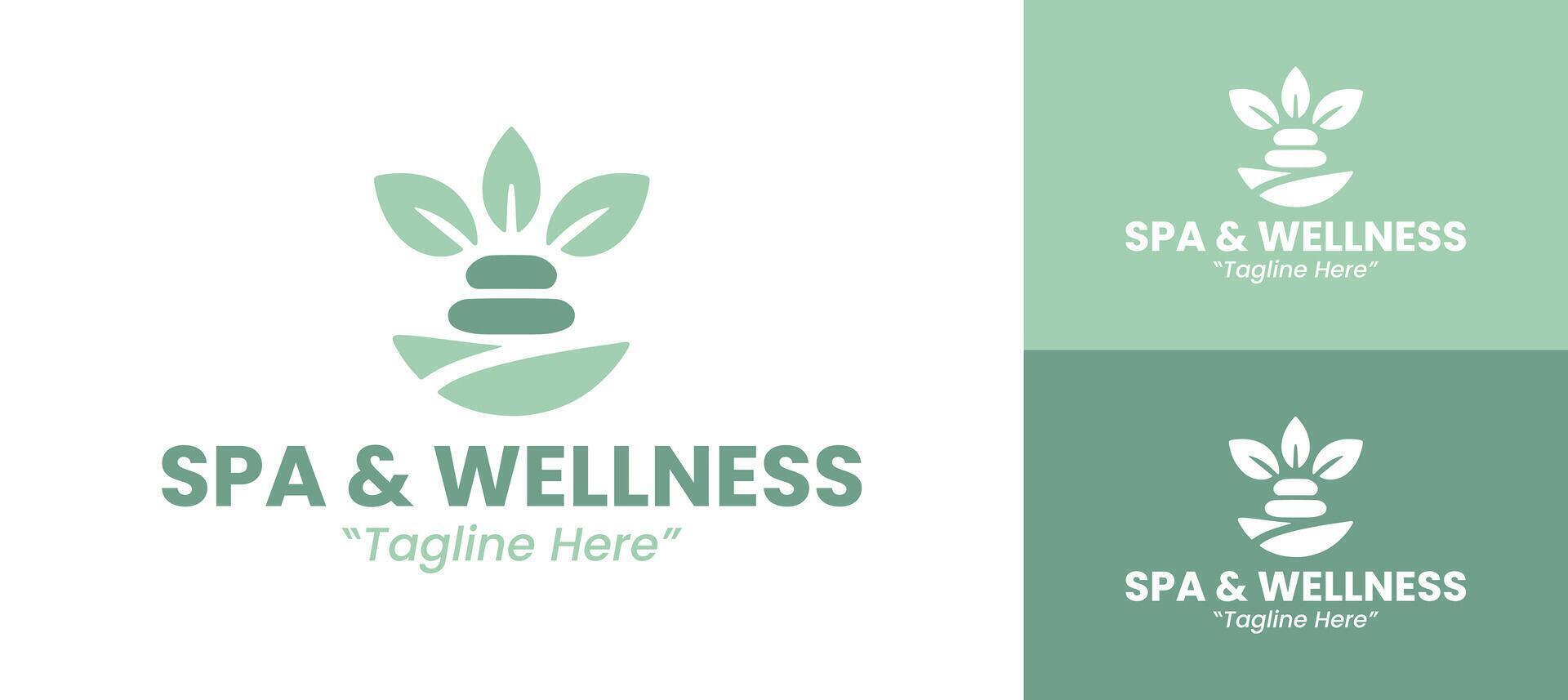 Simple and Fresh Spa Logo with Stones and Leaves in Soft Green and Blue vector