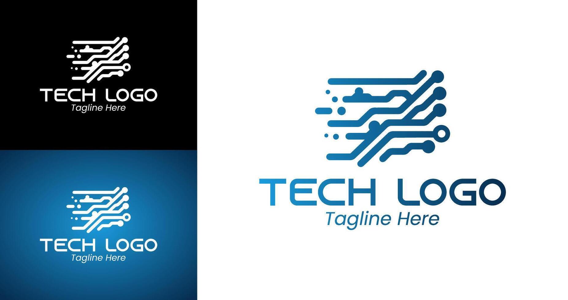 Sleek and Professional Technology Logo with Circuitry and Lightning Bolt Design vector