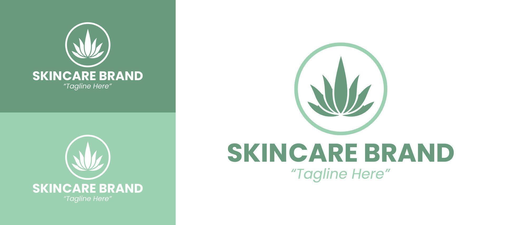 Professional and Elegant Skincare Brand Logo Design with Green Leaf Icon vector