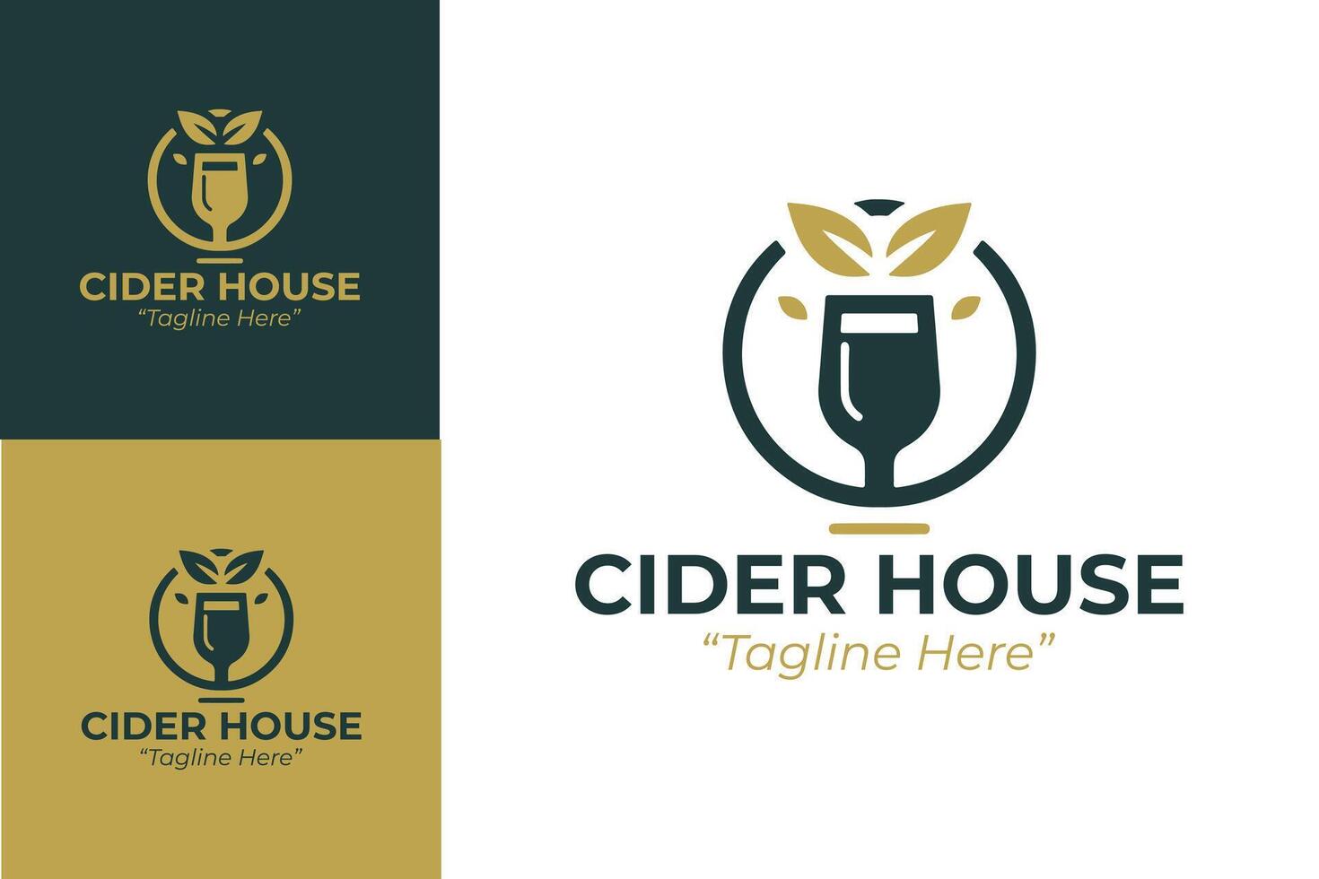 Creative Cider House Logo Design with Unique Green Wine Glass and Leaf Elements vector