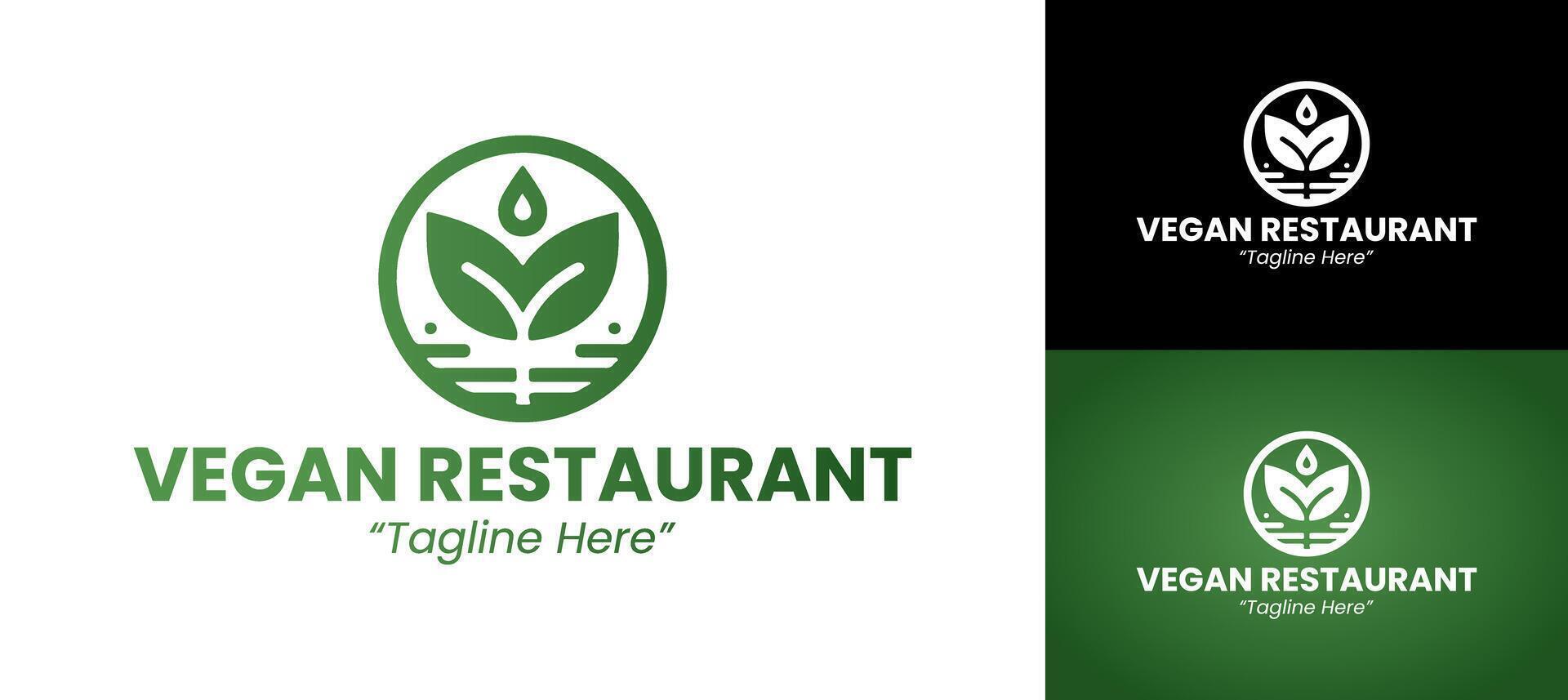 Modern Plant Based Green Restaurant Logo in Circular Minimalist Design vector