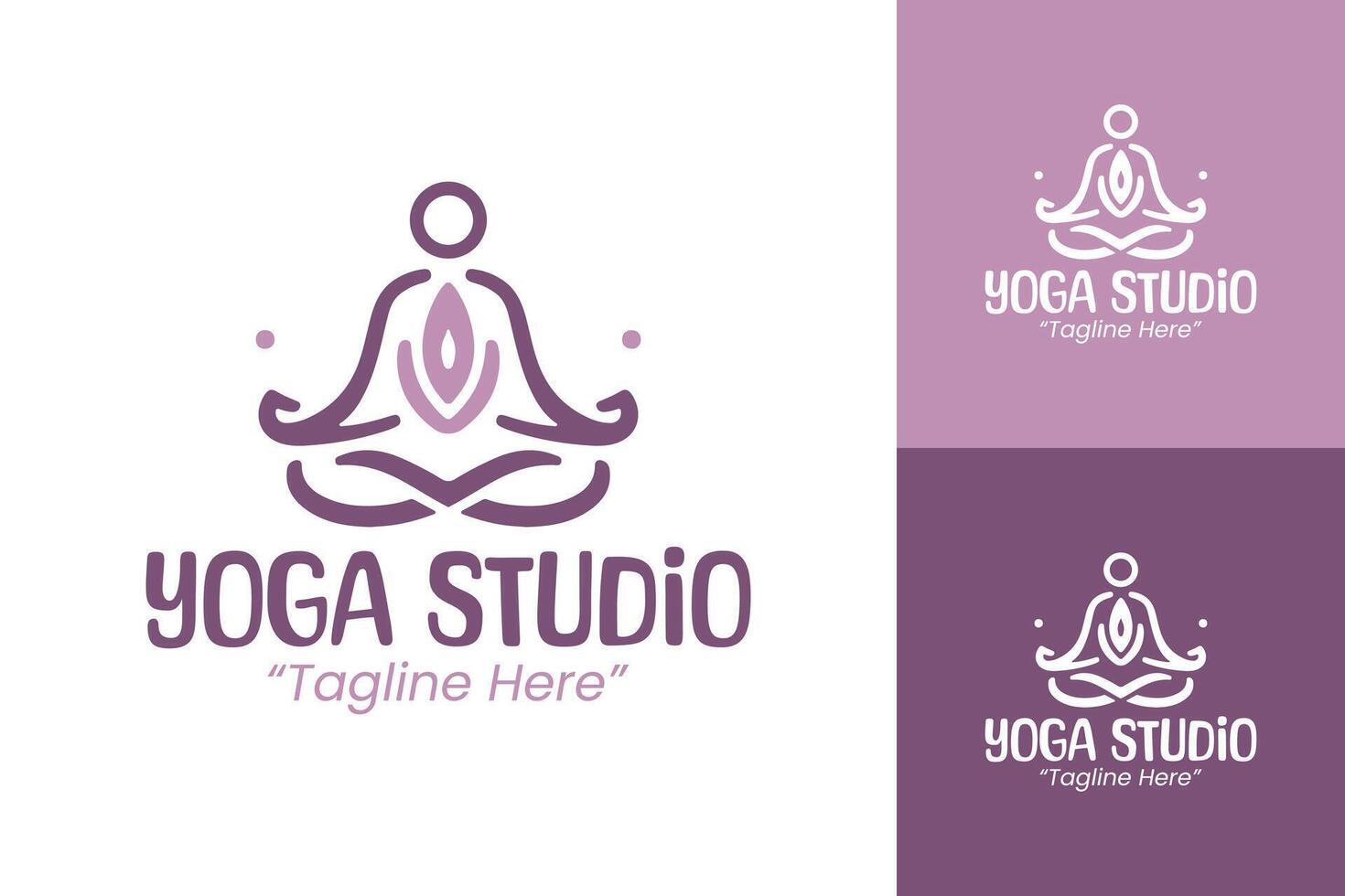 Professional Purple Yoga Studio Logo with Meditative Lotus and Peaceful Silhouette vector
