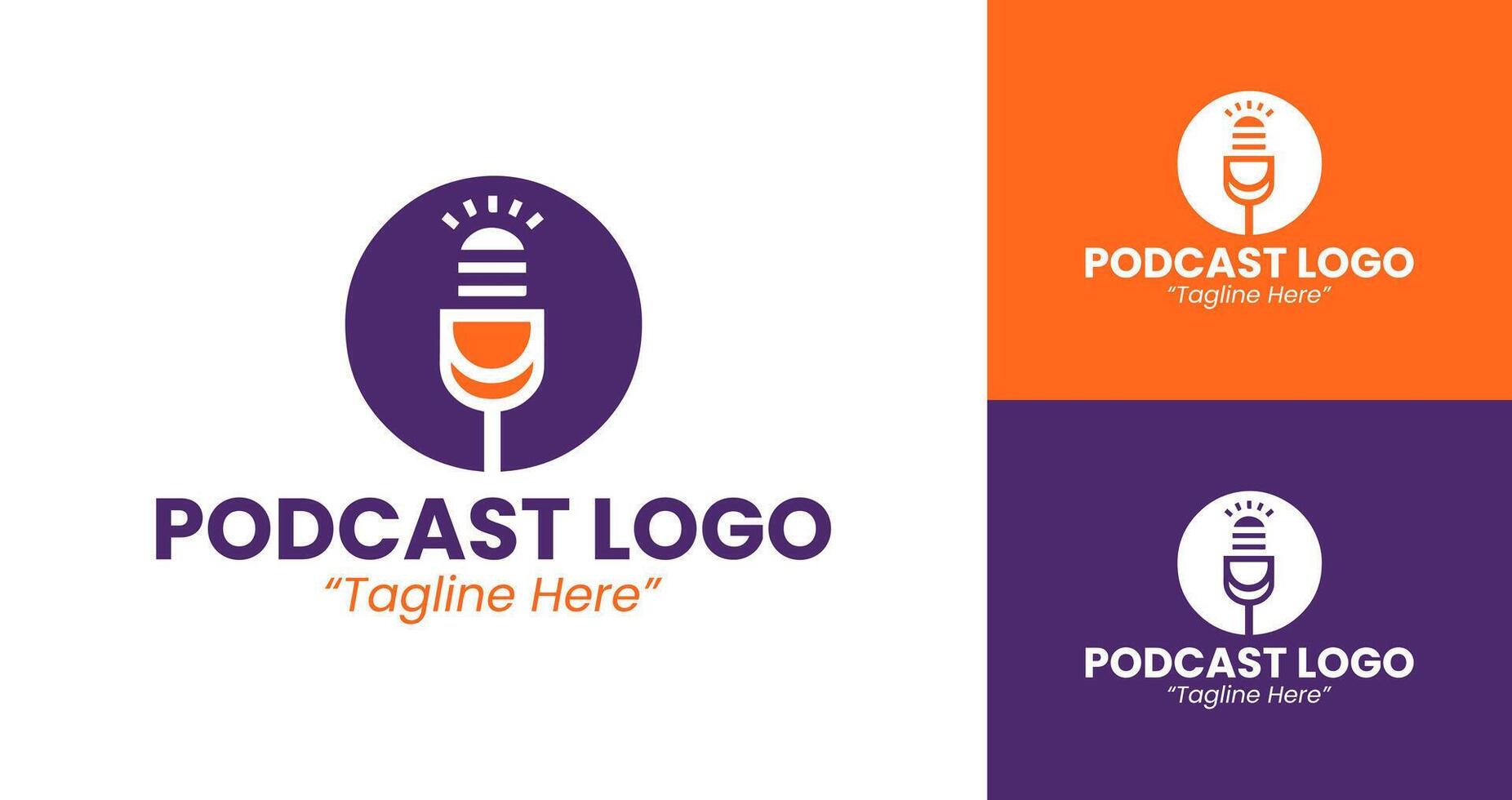 Bold and Creative Podcast Logo with Microphone and Purple Orange Colors vector