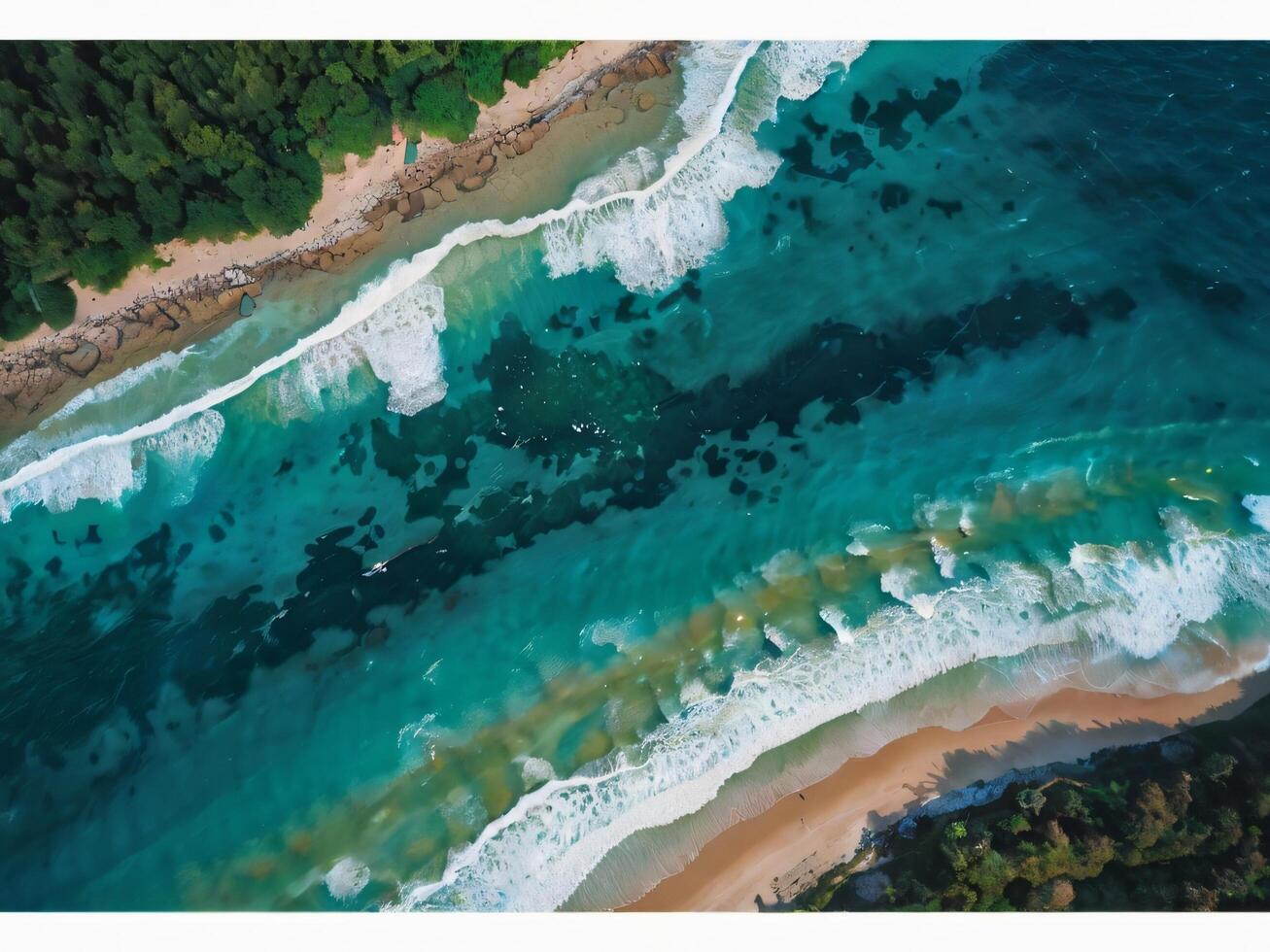 aerial view of the ocean and beach with coral photo