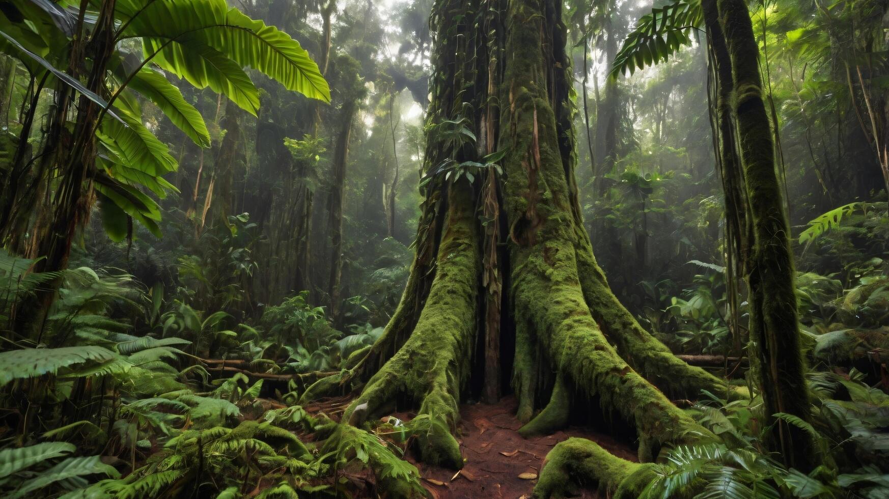 a large tree in the middle of a tropical forest photo