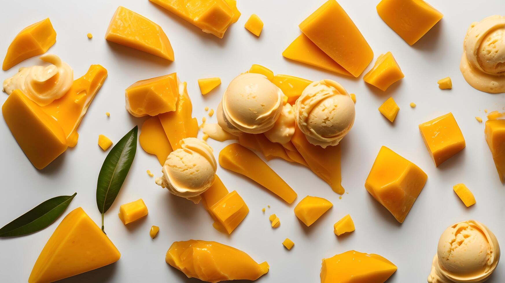 mango ice cream with slice of mango photo