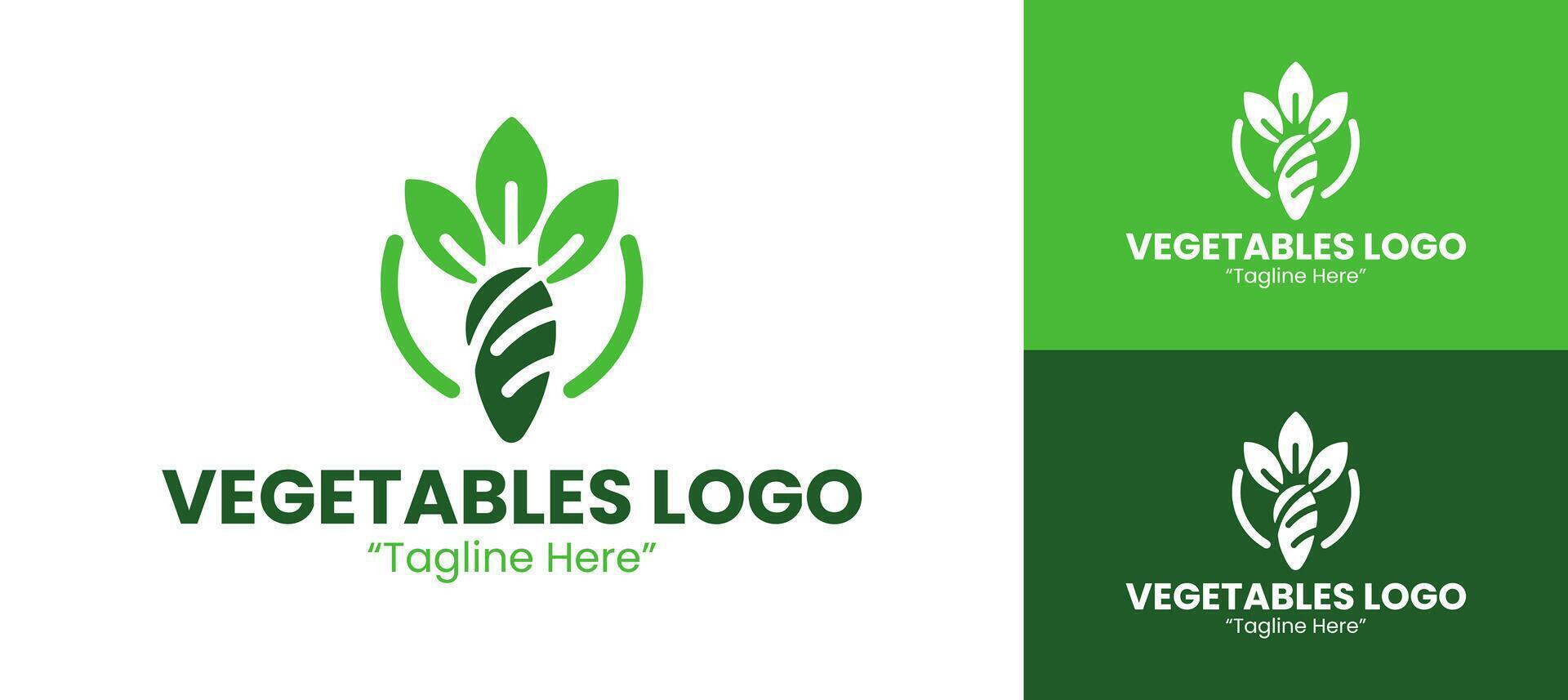 Minimalist Green Vegetable Logo with Carrot and Leaf Symbol for Healthy Food Branding vector