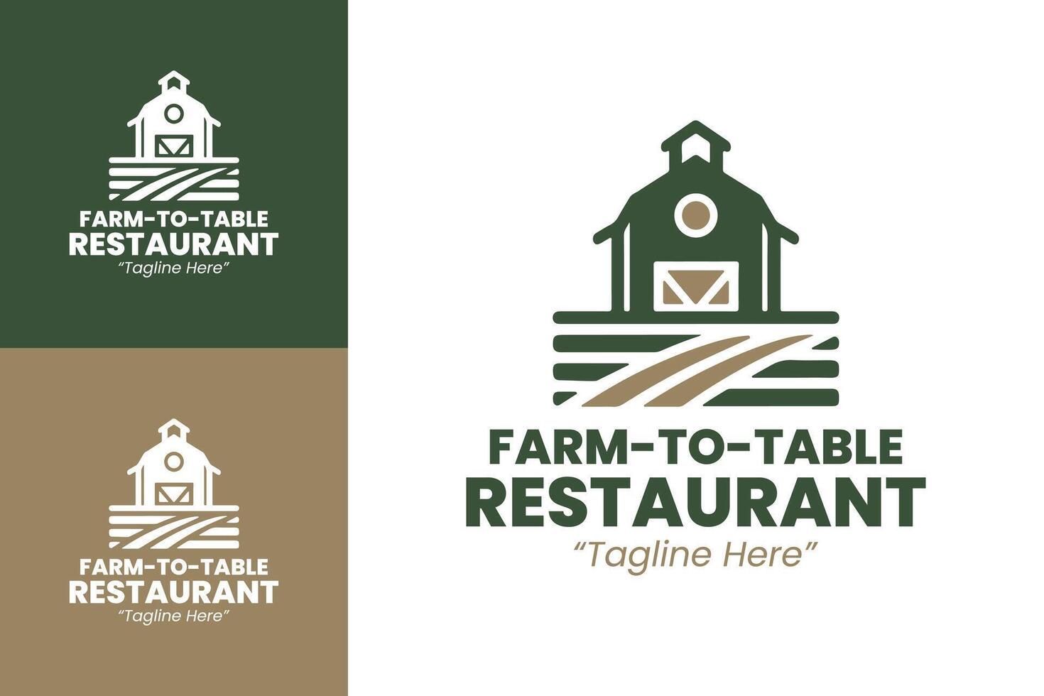 Elegant Farm-to-Table Restaurant Logo with Barn and Earthy Green and Beige Colors vector
