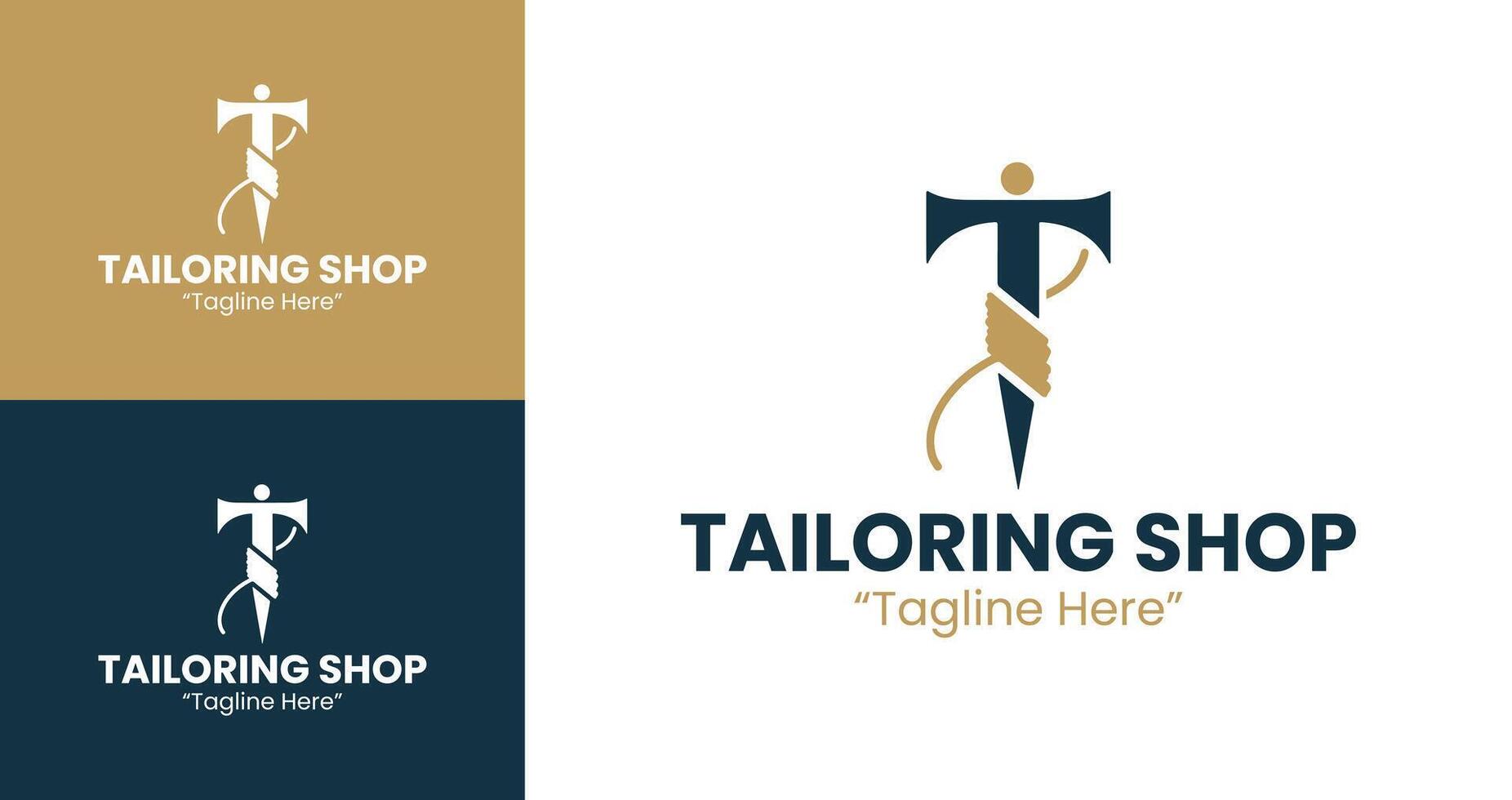Elegant Tailoring Shop Logos for Professional Fashion Branding in Dark Blue and Gold vector