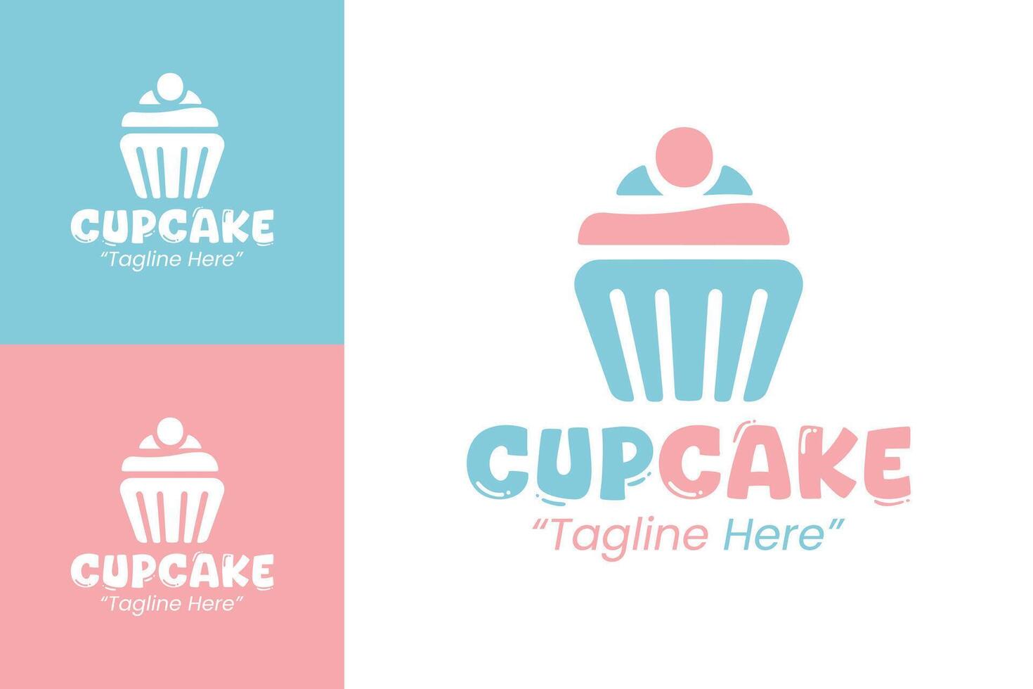 Professional Cupcake Shop Logo in Blue and Pink with Swirling Cupcake Design vector
