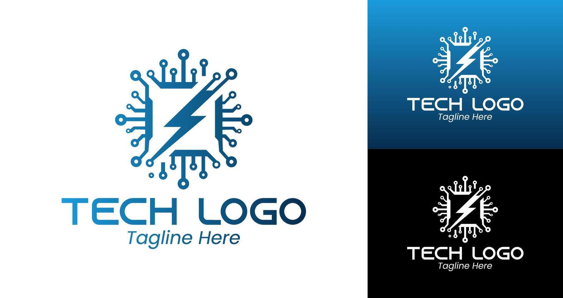 Modern Tech Logo with Circuit Design and Power Symbol in Blue and White vector