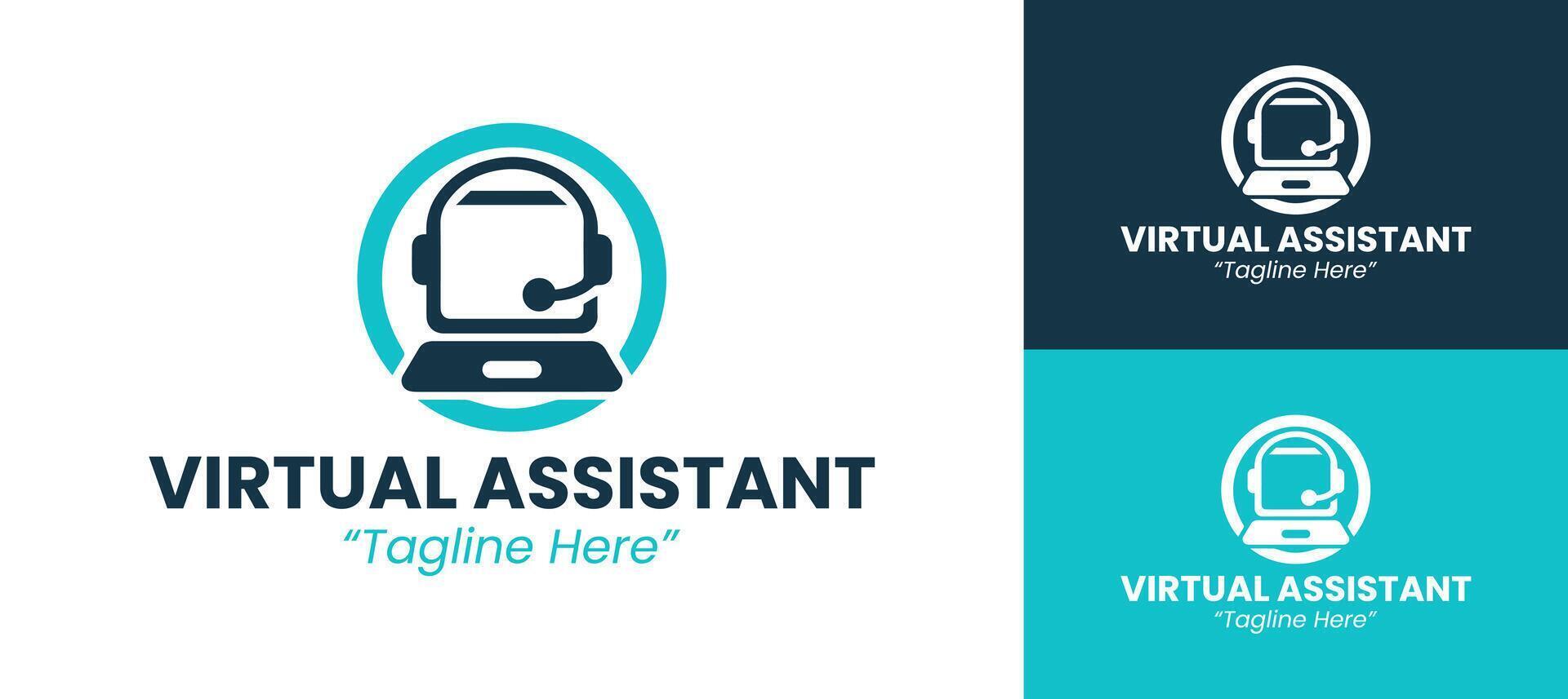Professional Virtual Assistant Logo Design with Headset and Laptop in Modern Style vector