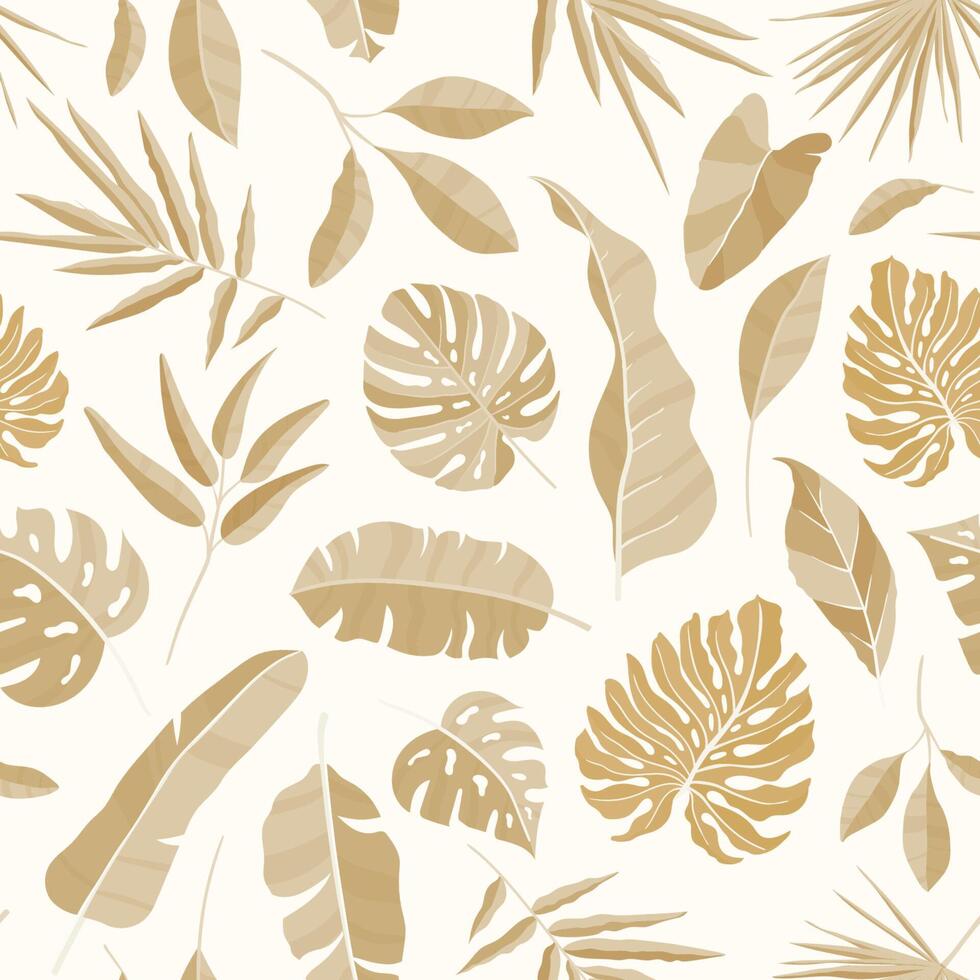 Monochrome seamless pattern with luxuriant vegetation of tropical rainforest. Backdrop with exotic leaves of jungle trees. Summer realistic illustration for textile print, wrapping paper. vector