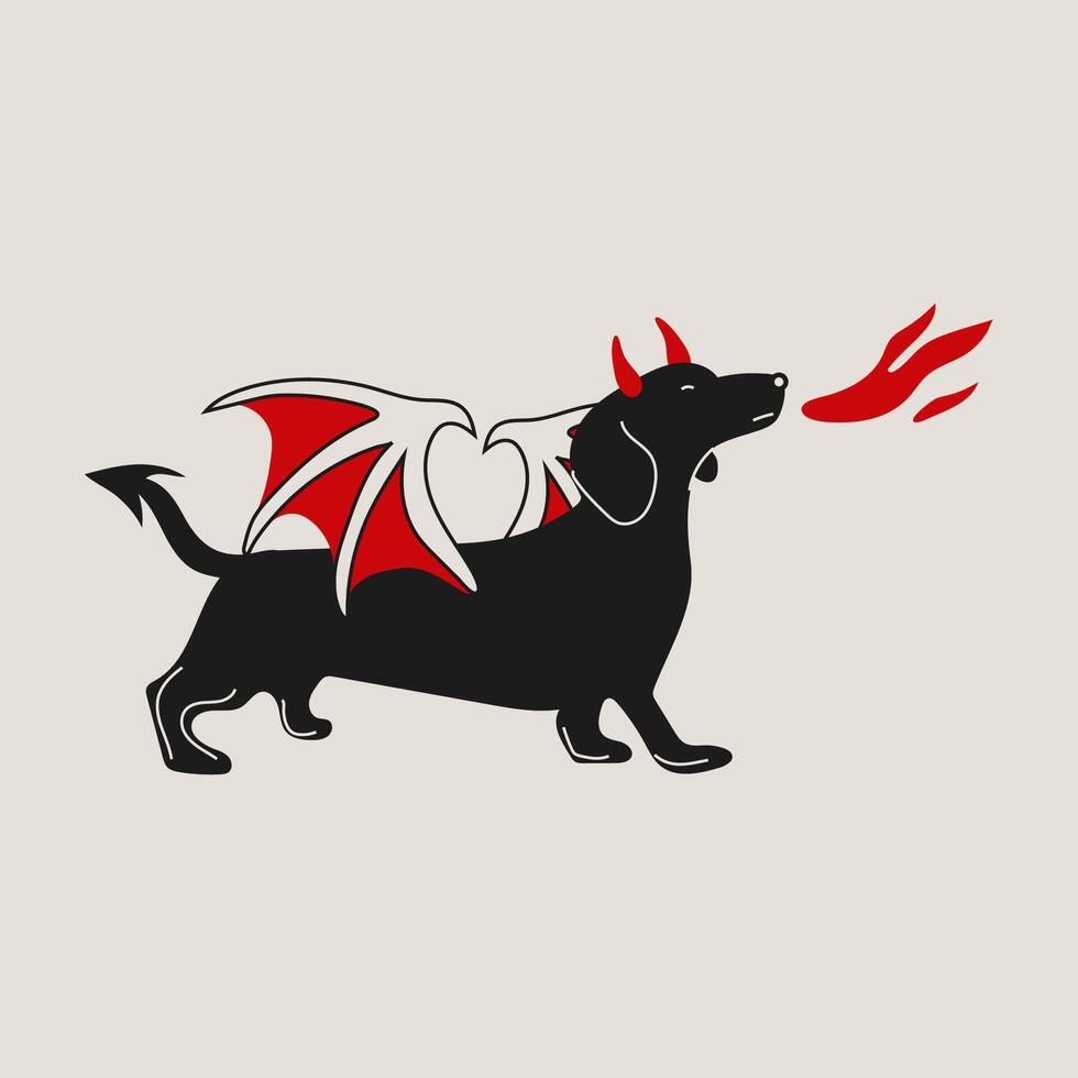 Fiery horned dachshund adorable devil dog in cartoon style vector