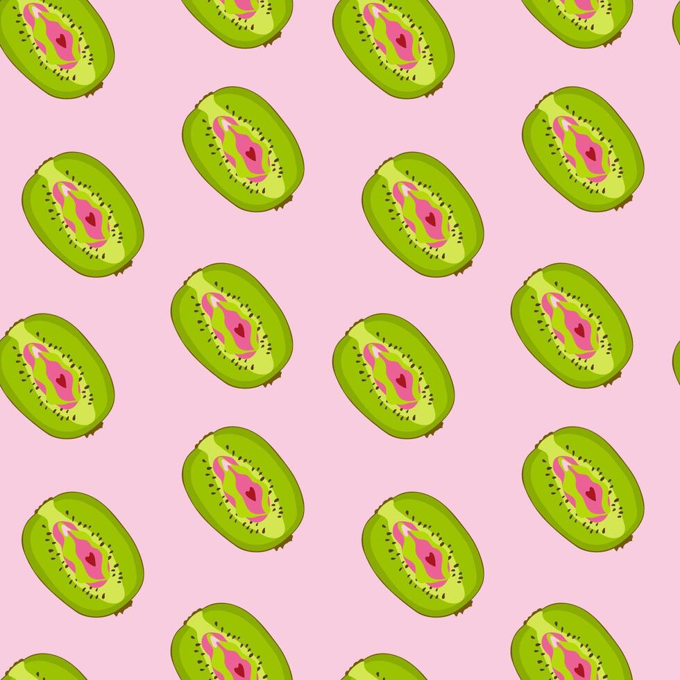 Seamless pattern with kiwi with outlines female labia. Vulva vector