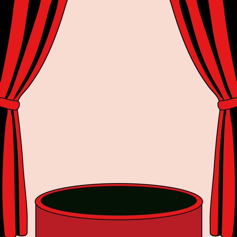 Theater Stage with Red Curtains and Podium. Dramatic Performance Setup vector
