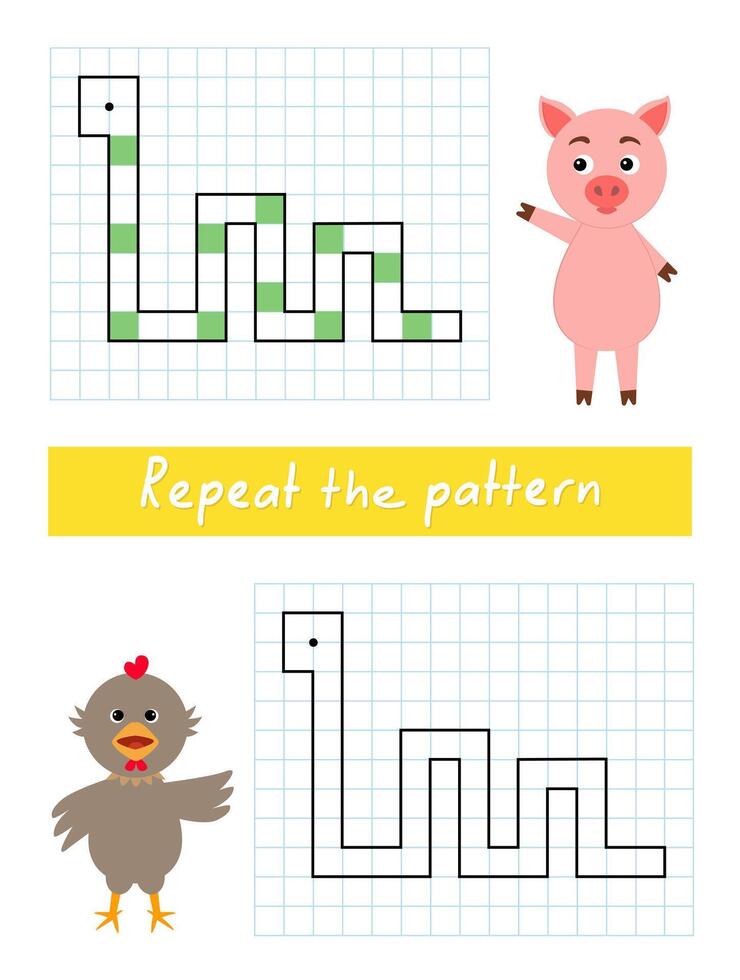 Repeat the pattern by example. Color the worm. vector