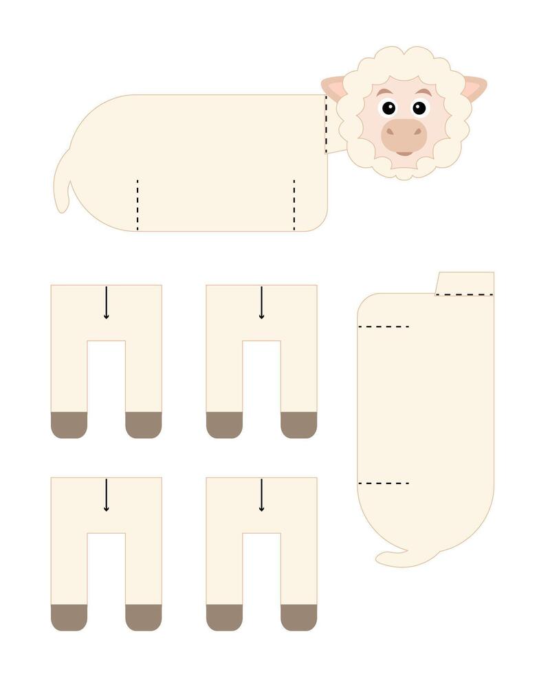 Sheep template for building for games. Sheep paper toy. vector