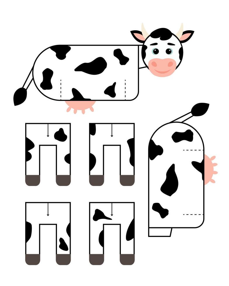 Cow template for building for games. Cow paper toy. vector
