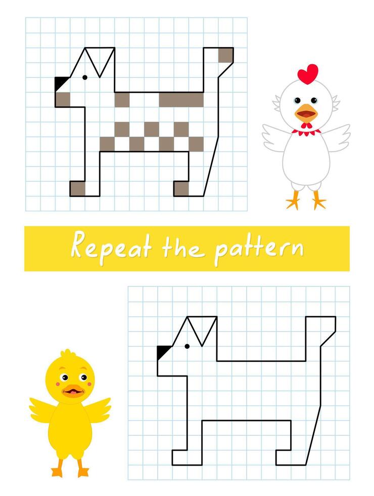 Repeat the pattern by example. Color the dog. vector