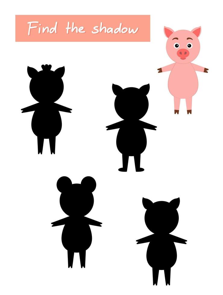 Find the shadow of the pig. Educational game for attention. vector