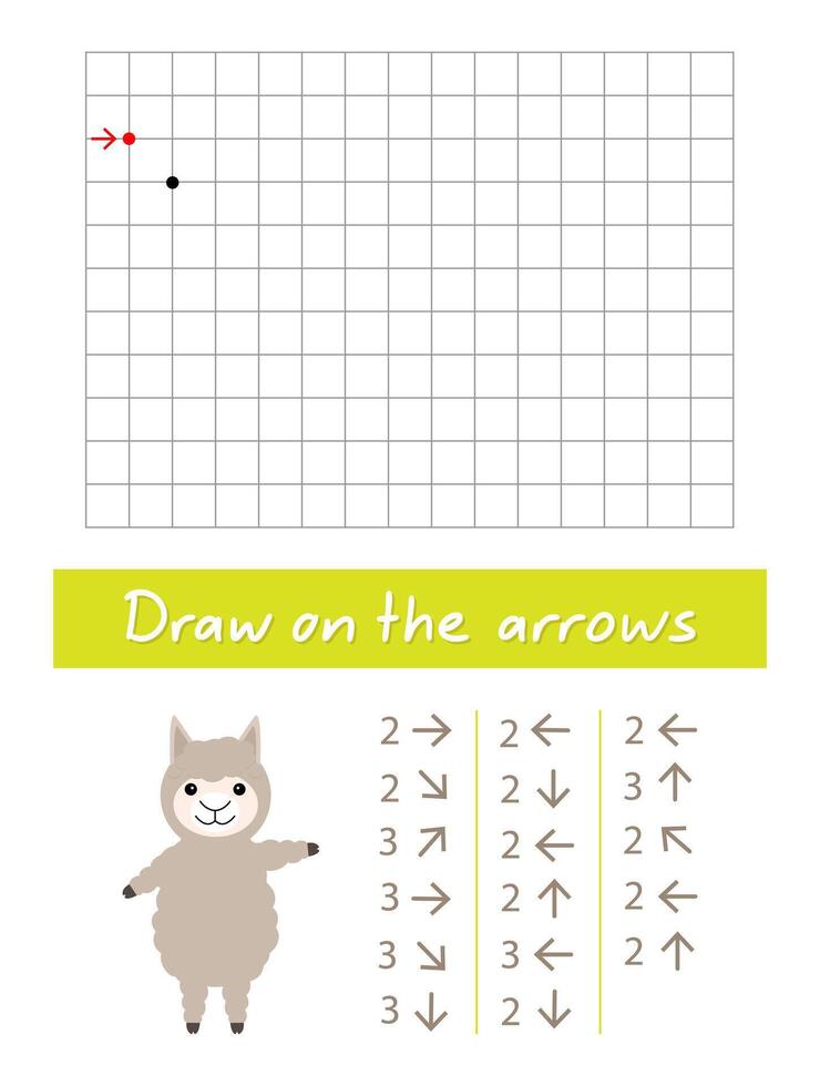 Draw a turtle on the arrows. Worksheet for children. vector