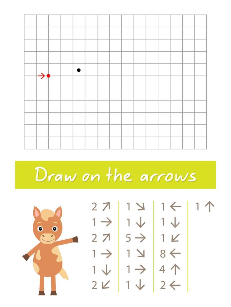 Draw a rabbit on the arrows. Worksheet for children. vector