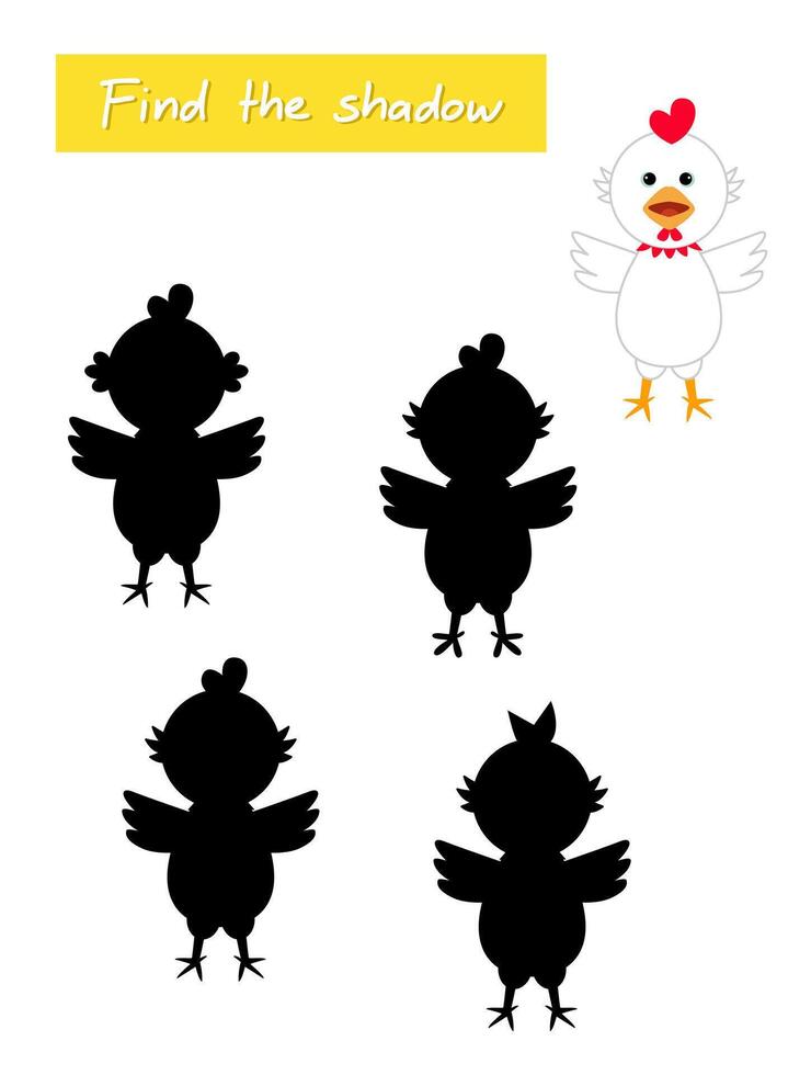 Find the shadow of the cockerel. Educational game for attention. vector