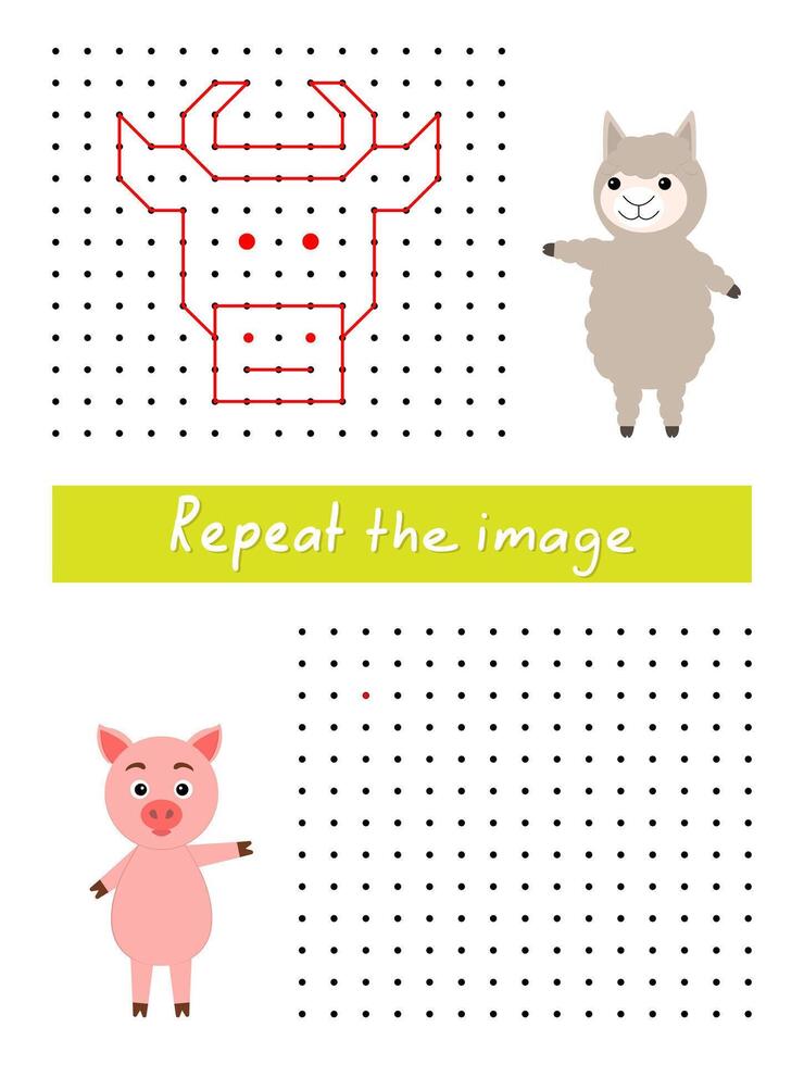Repeat the image by example, connect dots with straight lines. Draw bull dot to dot. vector