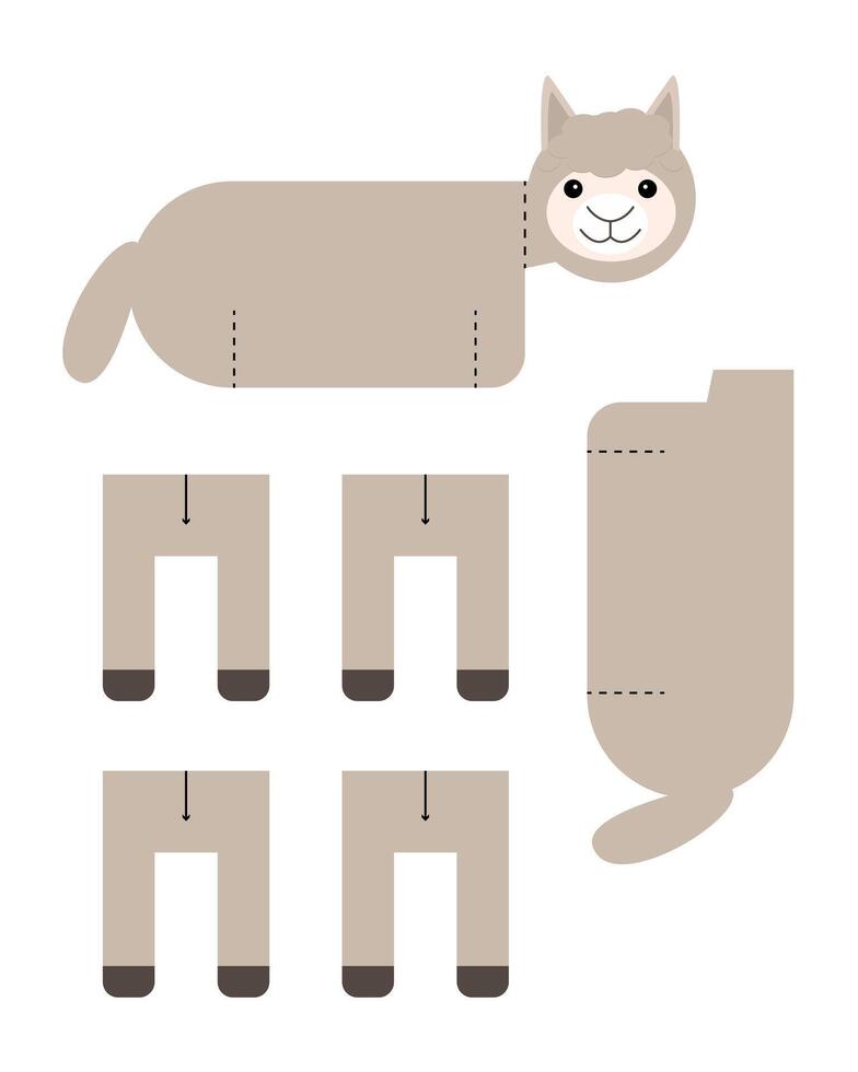 Alpaca template for building for games. Alpaca paper toy. vector