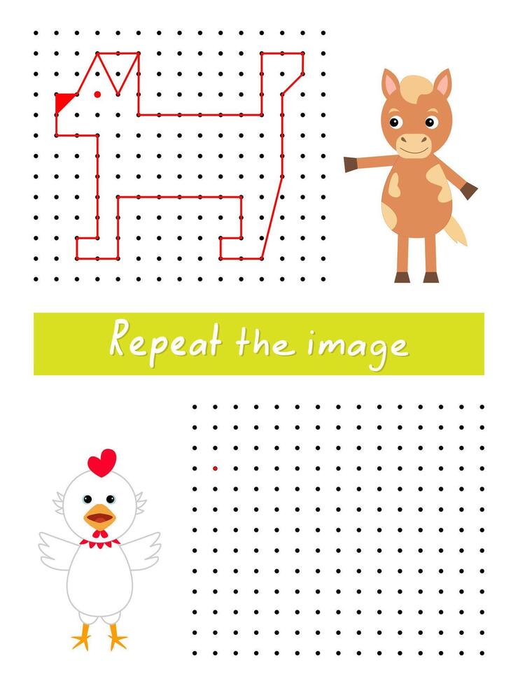 Repeat the image by example, connect dots with straight lines. Draw dog dot to dot. vector
