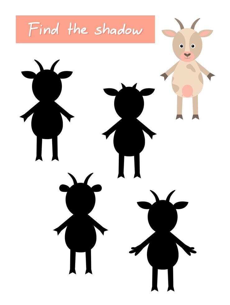 Find the shadow of the goat. Educational game for attention. vector