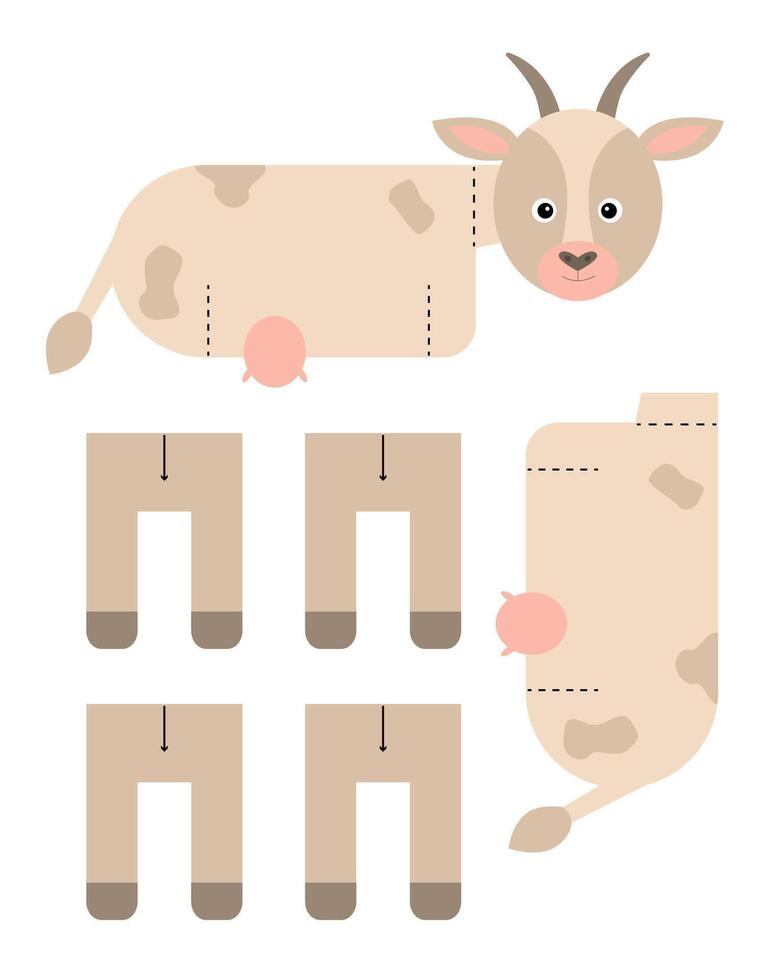 Goat template for building for games. Goat paper toy. vector