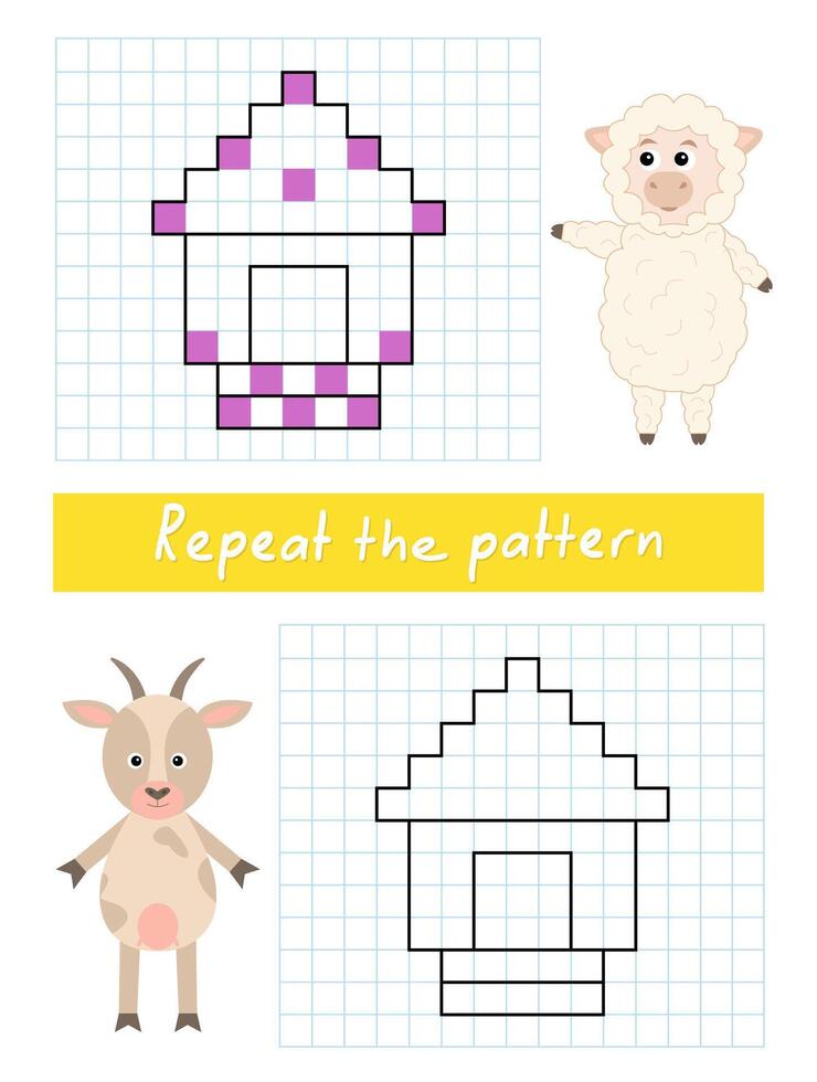 Repeat the pattern by example. Color the house. vector